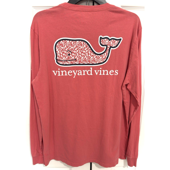 Vineyard Vines Mens Sz M Long Sleeve Lacrosse Tee Shirt Pink Whale EUC - Picture 2 of 7